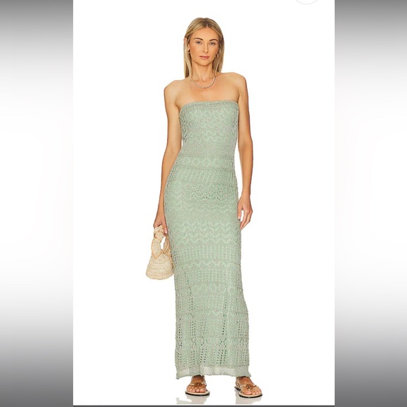 REVOLVE Dresses & Skirts - SNDYS x Revolve Strapless Crotchet Maxi Dress in Green Shimmer